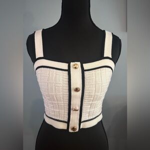 Amazon Cream and Black Buttoned Crop Top